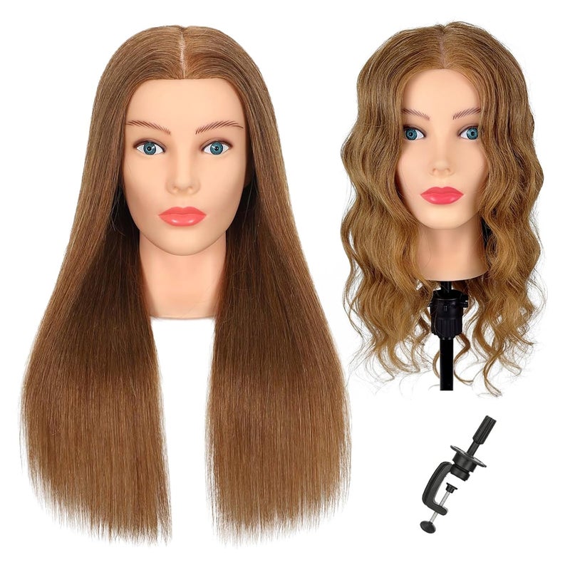 Firstwon 20-22" Mannequin Head with 100% Real Human Hair Cosmetology Manikin Doll Head for Styling Hairdresser Practice Head (Human Hair #27) - Image 1